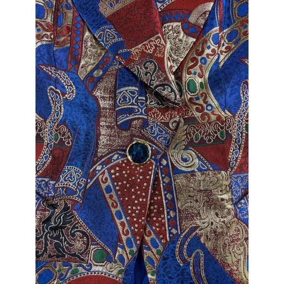 Vintage Nina Ricci Blazer 38 Blue Gold Red Ornate Brocade Griffin Haute Boutique - Picture 12 of 13